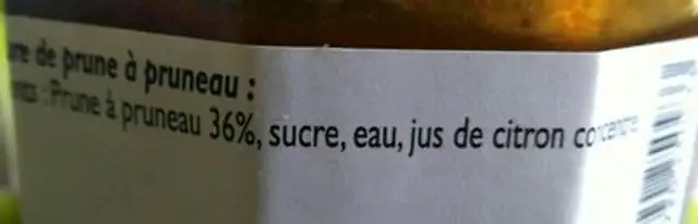 Confiture prune à pruneau ingredients label