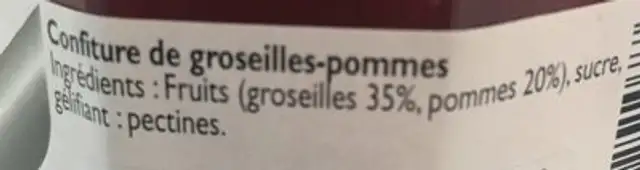 Preparation de groseilles LUCIEN GEORGELIN ingredients label