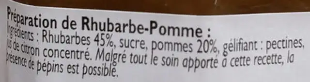 Rhubarbe cuite au chaudron ingredients label