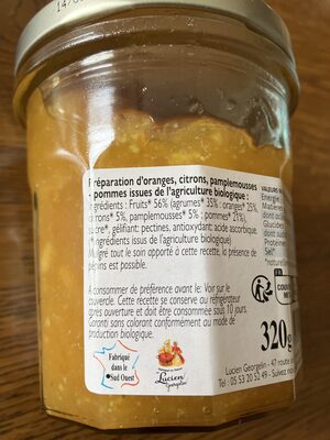 Confiture ingredients label
