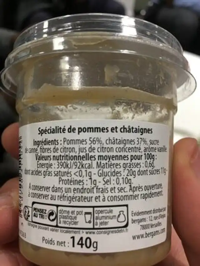 Compote Pomme Châtaigne ingredients label
