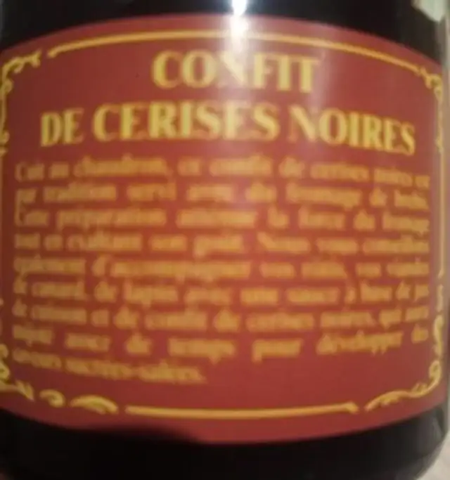 Confit de cerises noires ingredients label