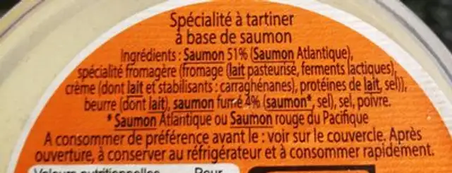 Délice de saumon ingredients label