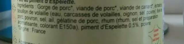 Pâté basque au piment d'espelette ingredients label