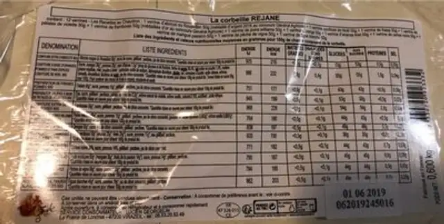 Confitures ingredients label