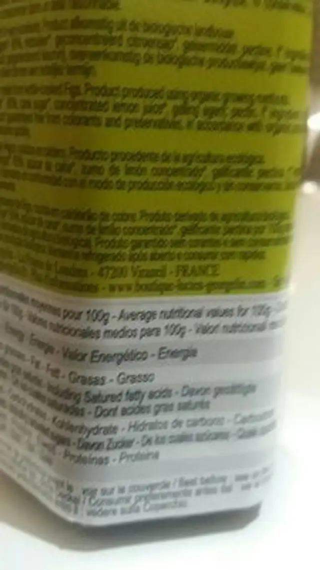 Confiture De Figues ingredients label
