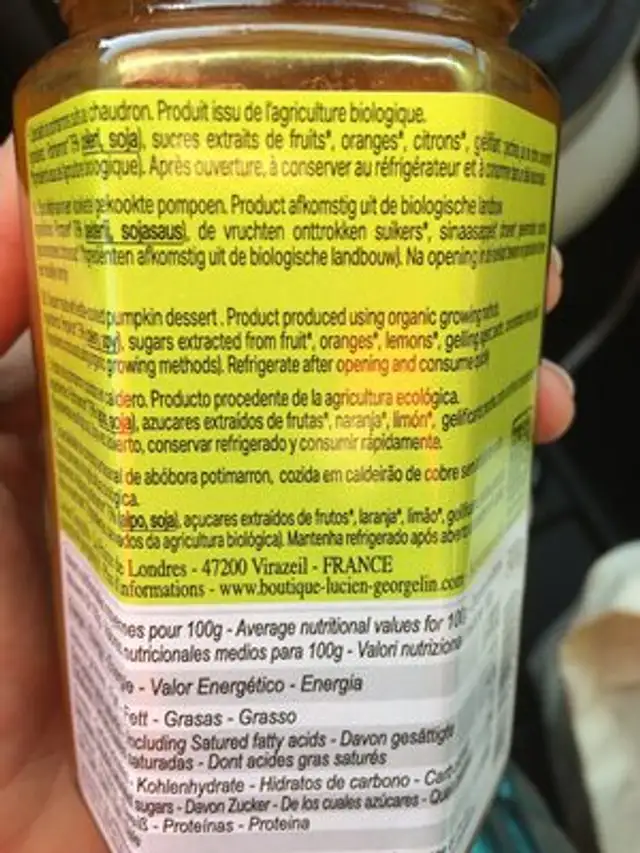 Spécialité De Potimarrons 100% Fruits ingredients label