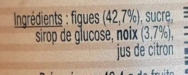 Confiture Figue Noix ingredients label