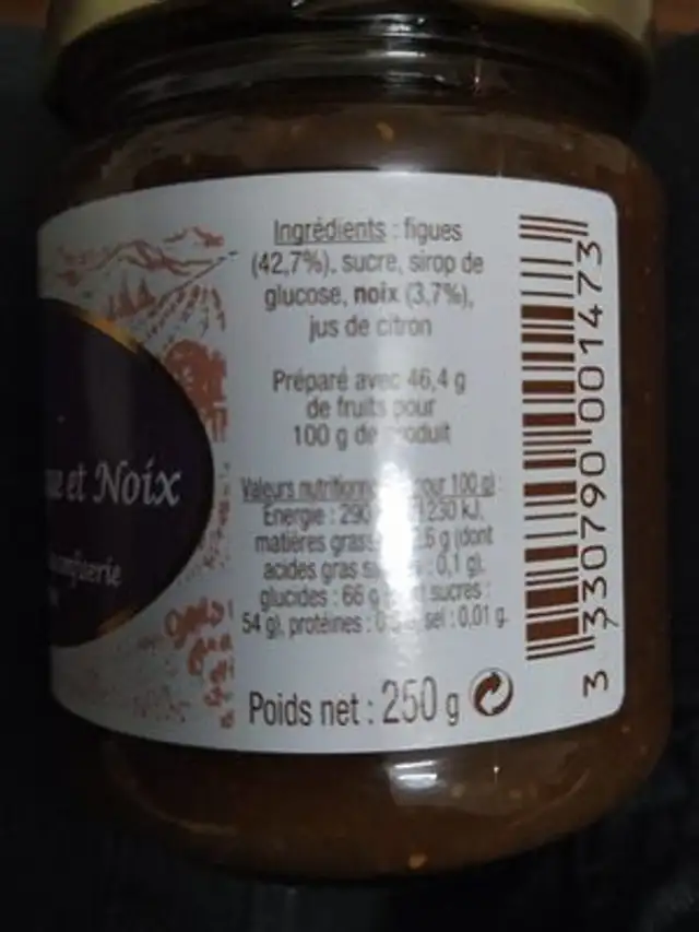 Confiture Figue Noix nutrition facts table