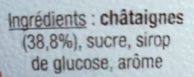 Crème de marron ingredients label