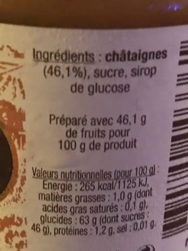 Confiture de Châtaignes ingredients label