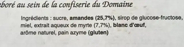 Nougat à la myrte ingredients label