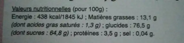 Nougat à la figue et aux noix nutrition facts table