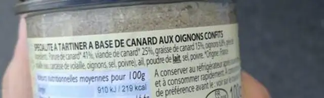 Délice de Canard aux oignons confits ingredients label