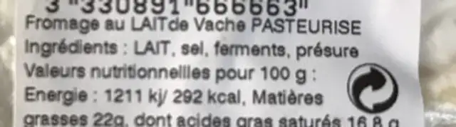 Chaource ingredients label