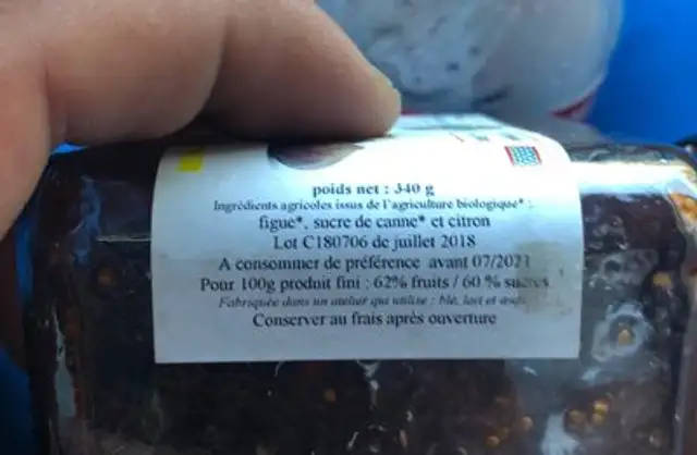 Confiture extra figue ingredients label