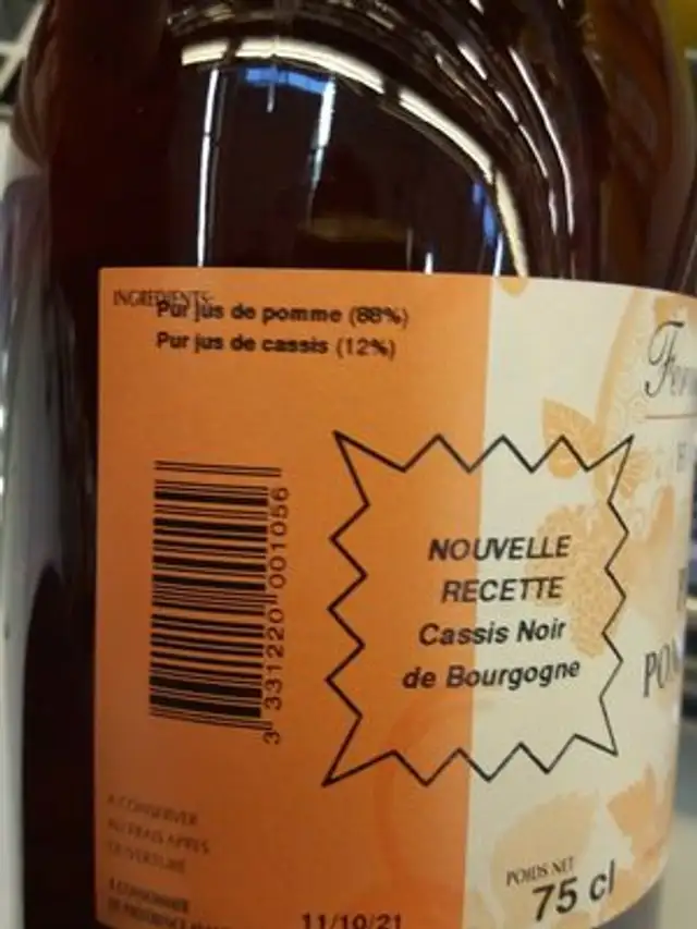Pur Jus La Ferme fruitiere pomme cassis ingredients label