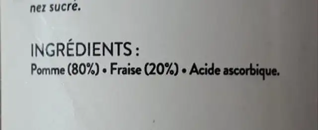 Pur jus La Ferme Fruitiere Pomme fraise ingredients label