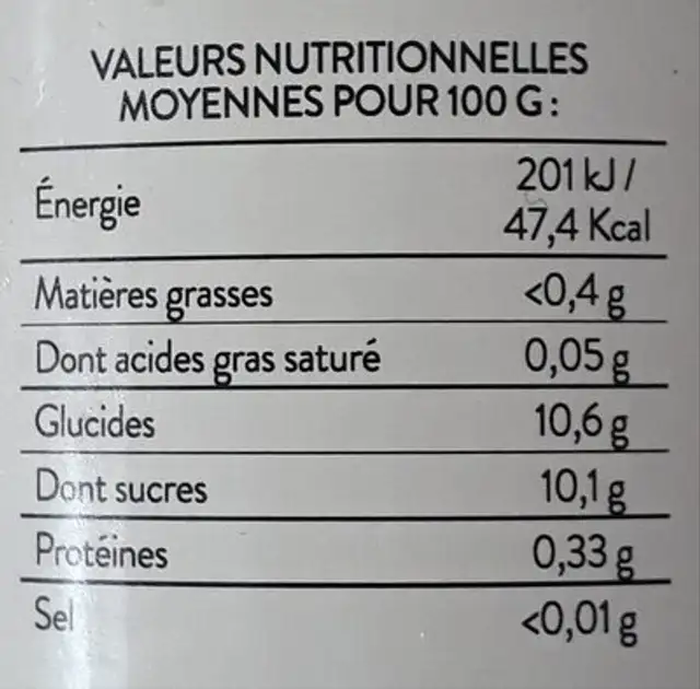 Pur jus La Ferme Fruitiere Pomme fraise nutrition facts table