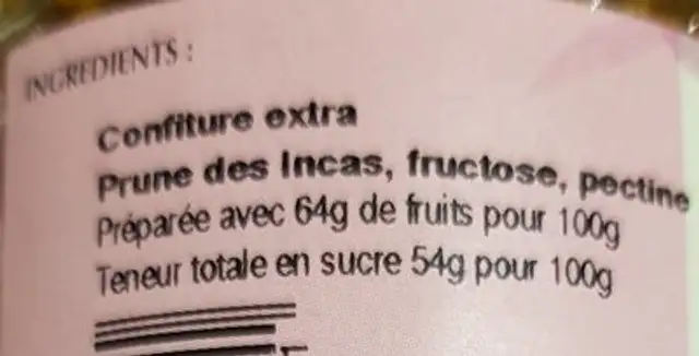 Prune des Incas ingredients label