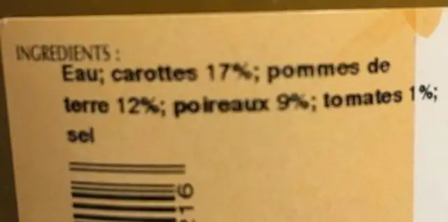 Potage aux légumes. Economisez 0,67 Valable jusqu'au 26/03/12 ingredients label