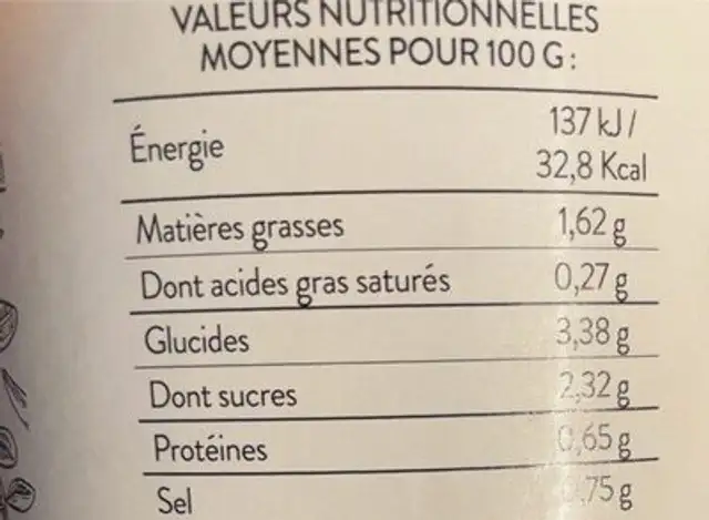 Potage La Ferme Fruitière, Gaspacho 75cl nutrition facts table