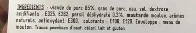 Chipolatas charcutieres aux herbes ingredients label