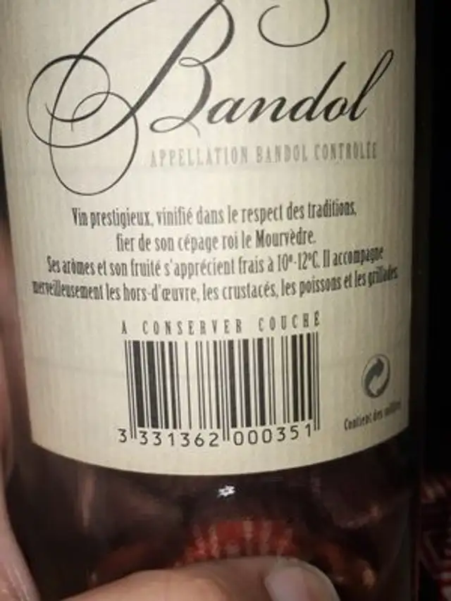 75CL Bandol Rose Cathedrale 2010 ingredients label