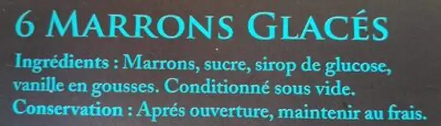 Marrons glacés ingredients label