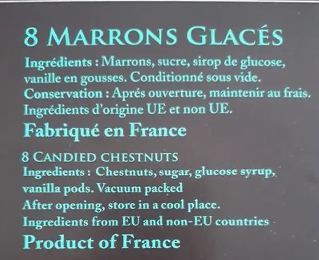 Marrons glacés ingredients label