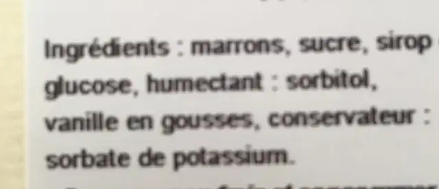Marrons glaces ingredients label