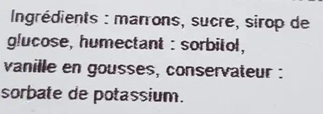 Marrons glacés ingredients label