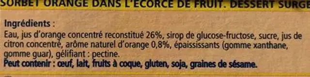 Oranges givrées ingredients label