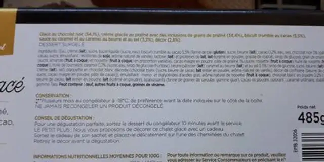 Chalet glacé ingredients label