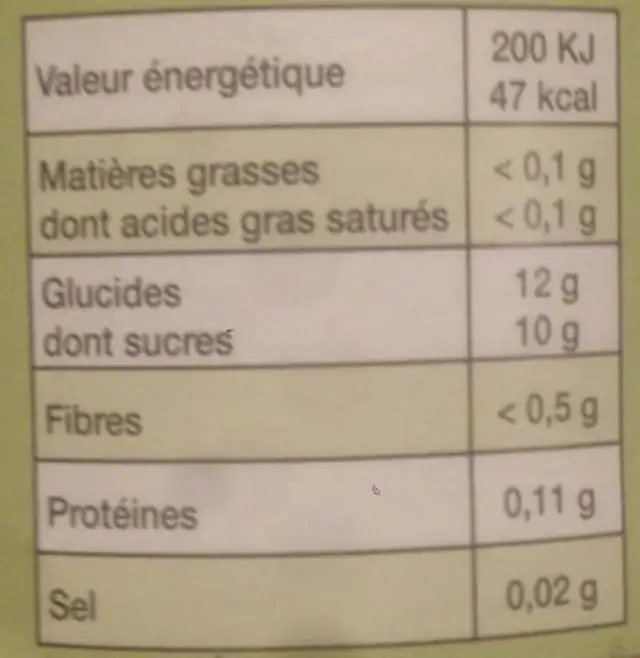 Pur jus de pomme trouble SAUTTER ingredients label