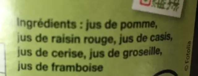 Cocktail de 6 jus de fruits SAUTTER ingredients label