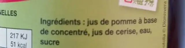 Nectar De Pomme Et De Cerise ingredients label