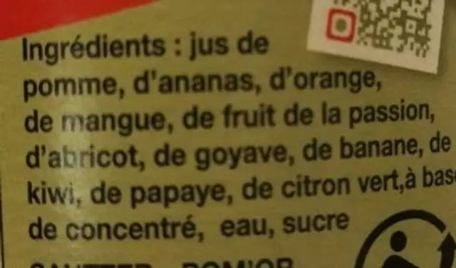 Nectar multi fruits SAUTTER ingredients label
