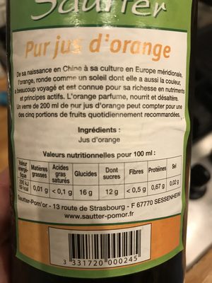 Jus d’orange ingredients label