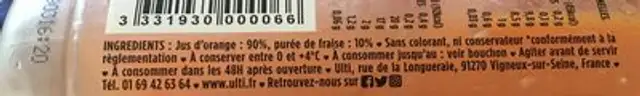 Jus orange fraise ingredients label