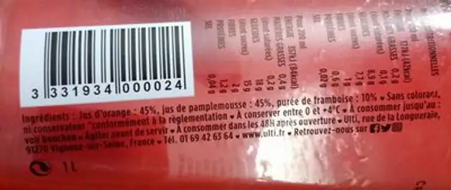 Ulti ingredients label