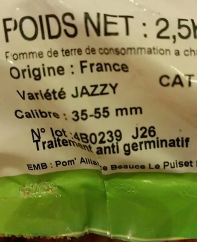 Pommes de terre ingredients label