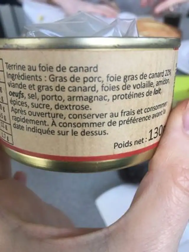 Pate de canard au foie gras ingredients label