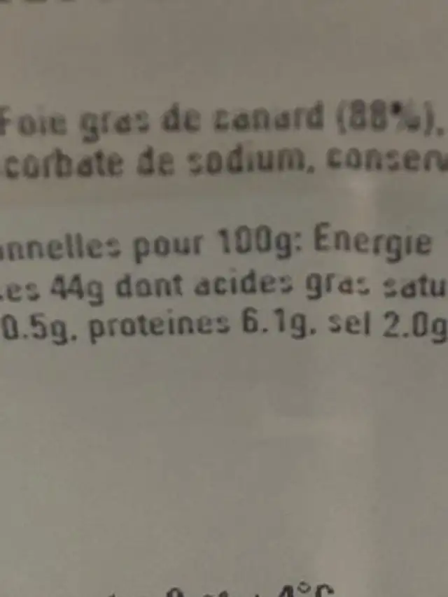 Bloc de foie gras de canard mi cuit nutrition facts table