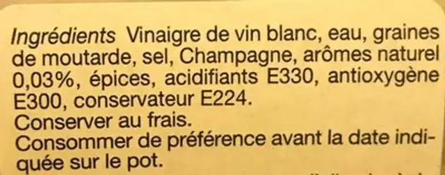 Moutarde aromatisée à l'Estragon ingredients label