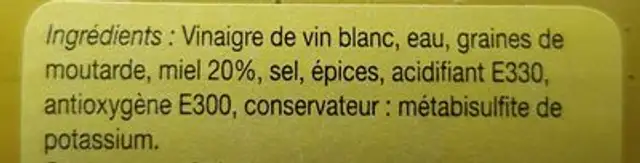 Moutarde au miel ingredients label