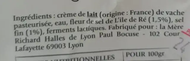 Beurre de baratte demi sel ingredients label