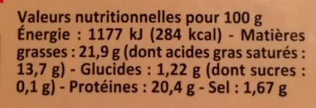 Camembert de Normandie nutrition facts table