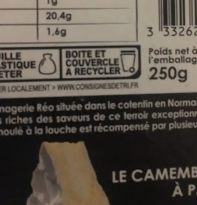 Camembert au lait cru ingredients label