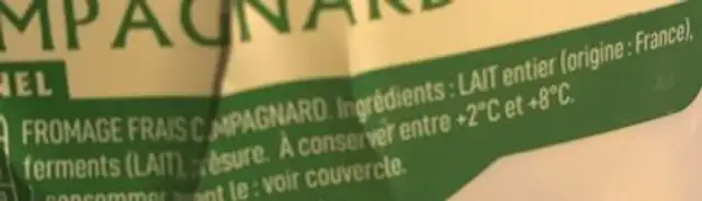 Fromage frais campagnard ingredients label